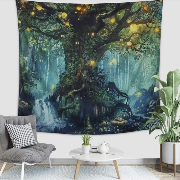 Arfbear Nature tree Popular elves Wall Hanging Tapestry Warm green Beach Blanket - Picture 1 of 7